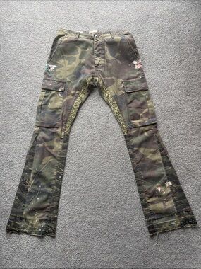 Gallery dept Camo Cargo Flared Pants with Paint Splatter